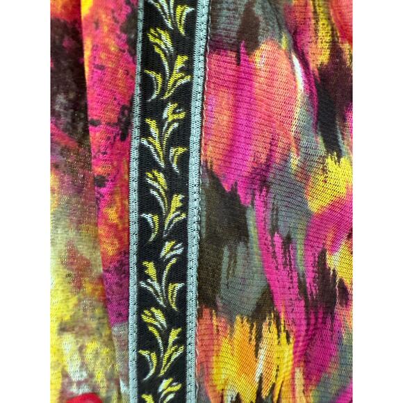Alfani 3X blouse vibrant abstract floral ikat yellow orange pink 3/4 sleeve - Picture 5 of 6